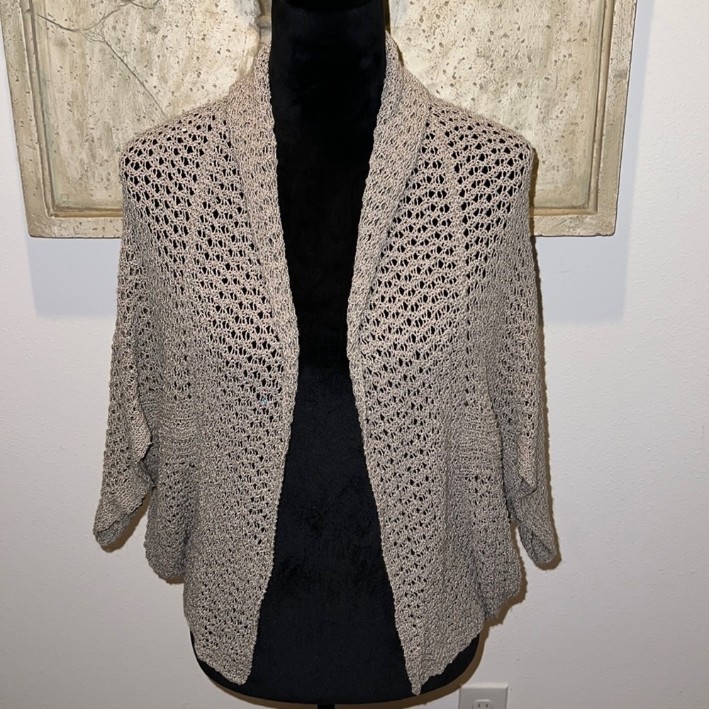 Jana open knit tan topper sweater cardigan sweater Sz L‎ / XL